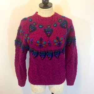 SOLD! Vintage Purple Woolrich Knit Pom Dragonfly Sweater